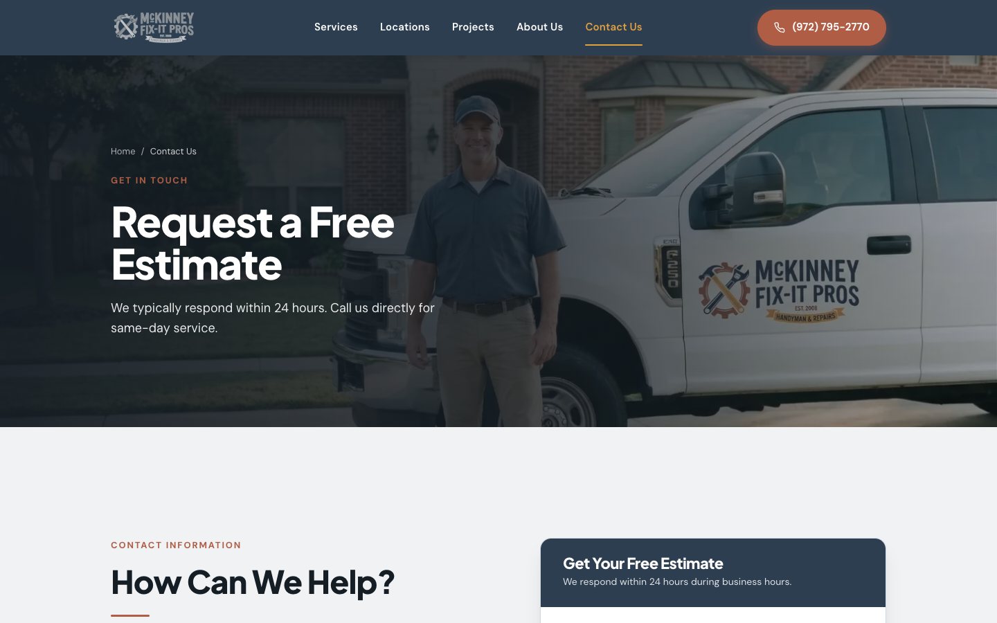 Contact and estimate page